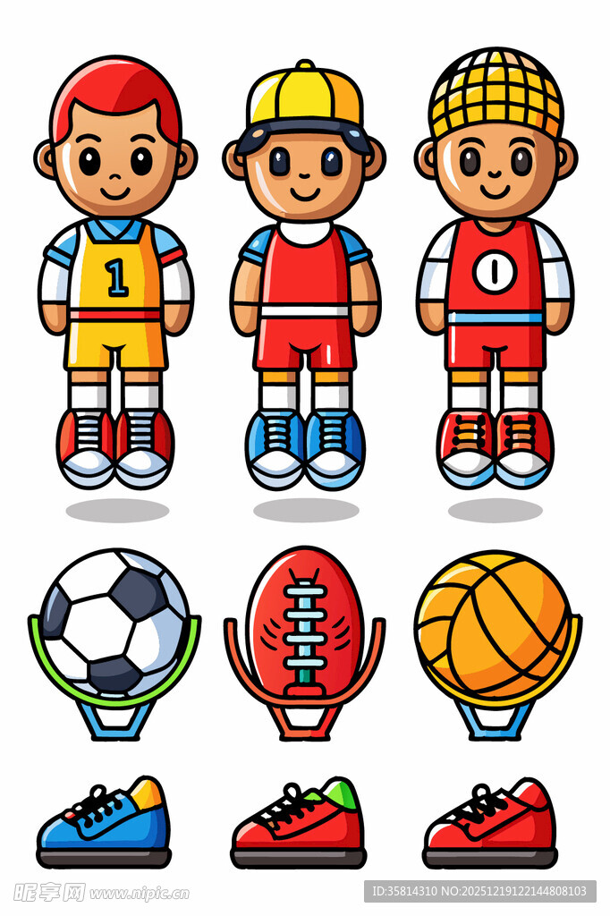 卡通运动角色与球类装备