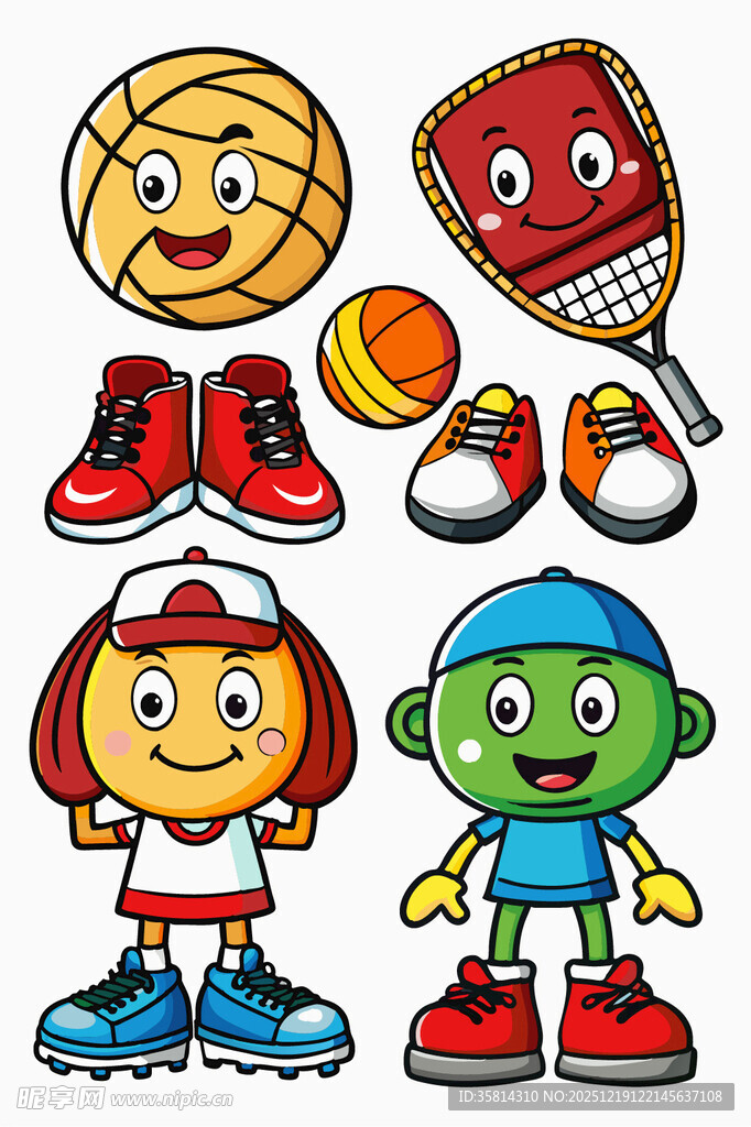 卡通运动角色与运动装备