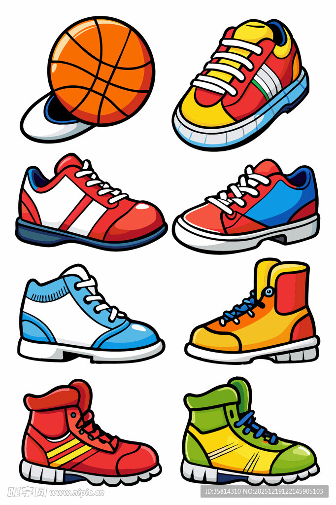 多彩运动鞋与篮球组合