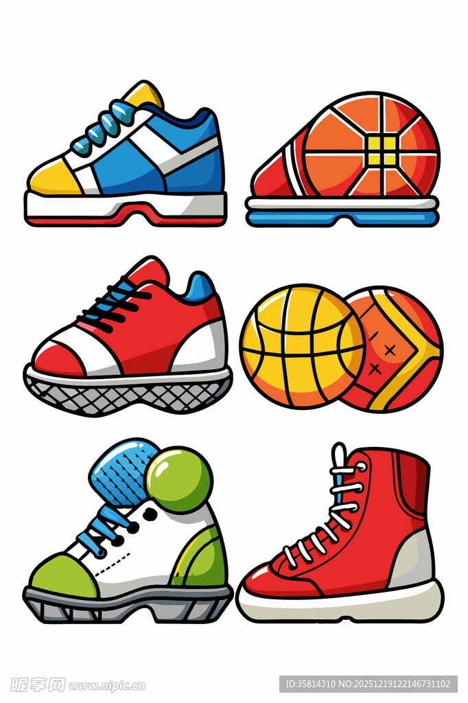 多彩运动鞋与篮球图案
