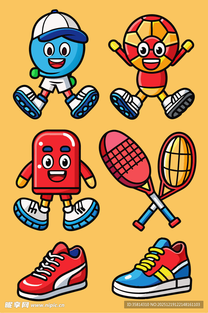 运动卡通角色与装备
