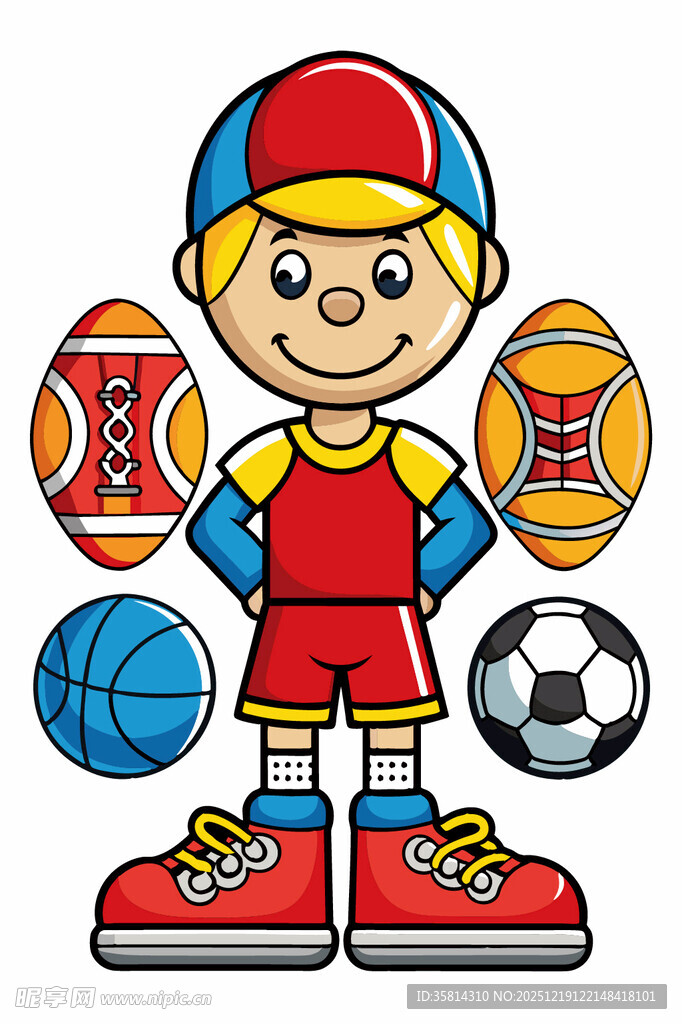 运动少年与多彩球类