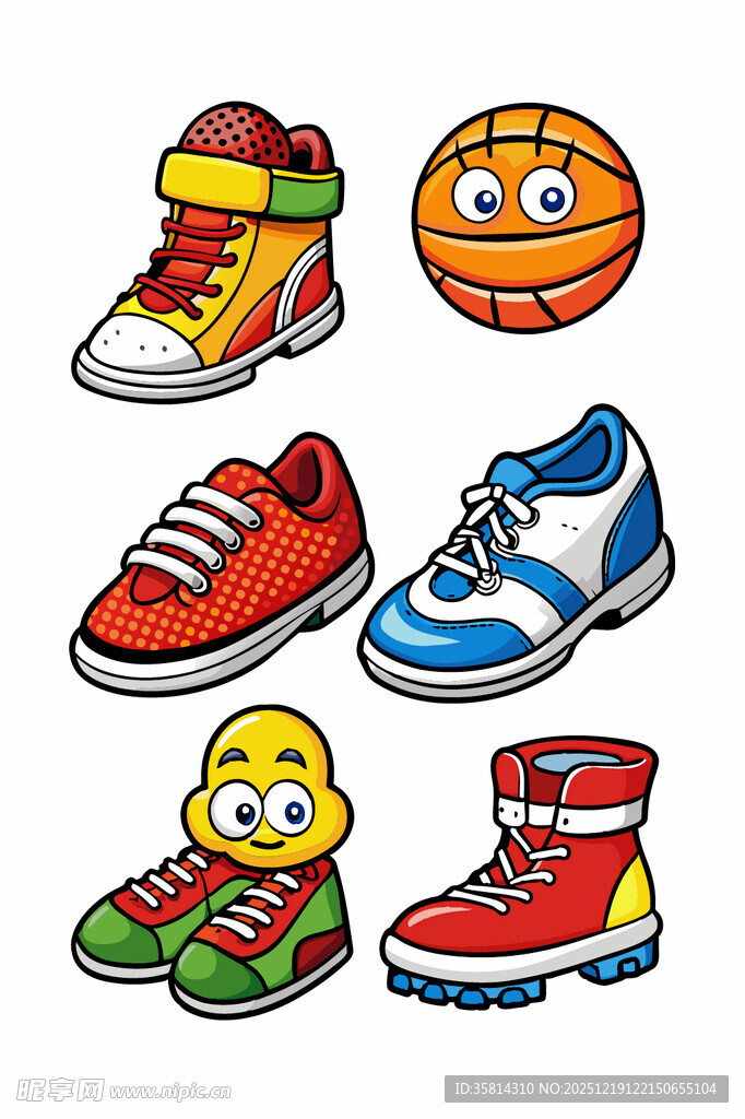 可爱卡通风格的鞋子与球