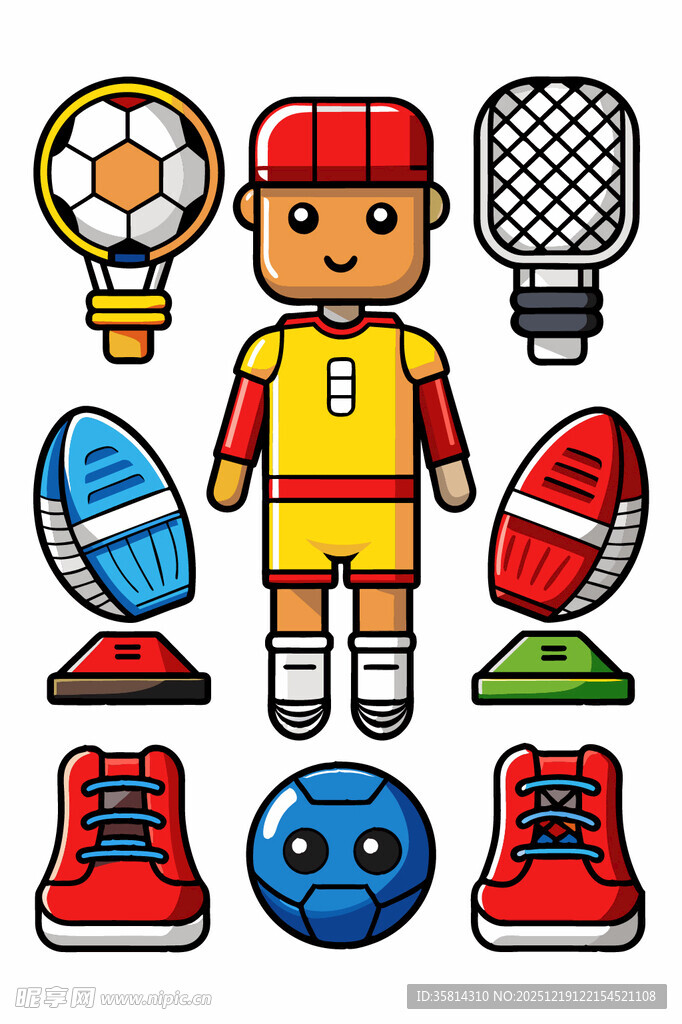 足球运动员与各类足球装备