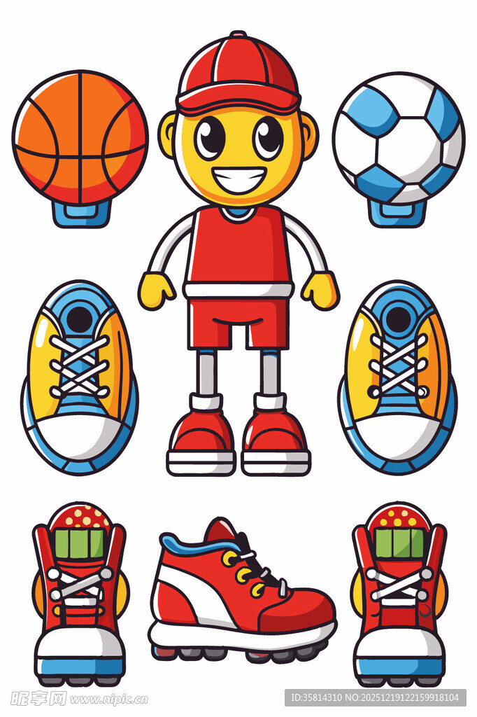 运动男孩与多样运动装备