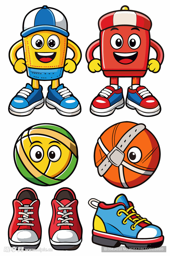 卡通运动角色与鞋类装备