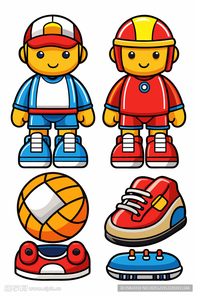 卡通运动人物与运动装备