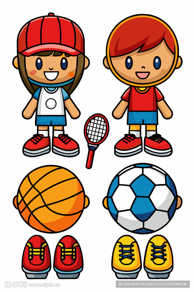卡通运动人物与球类装备