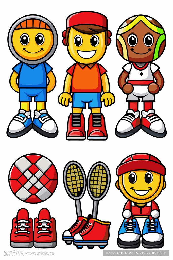 卡通运动角色与运动装备