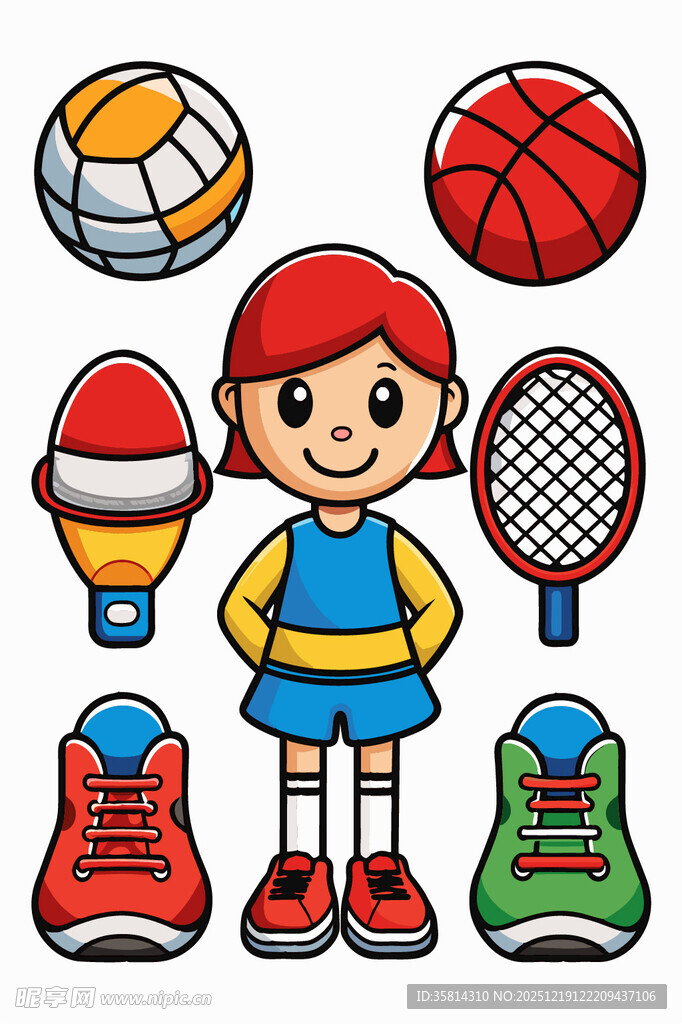 女孩与多样运动器材