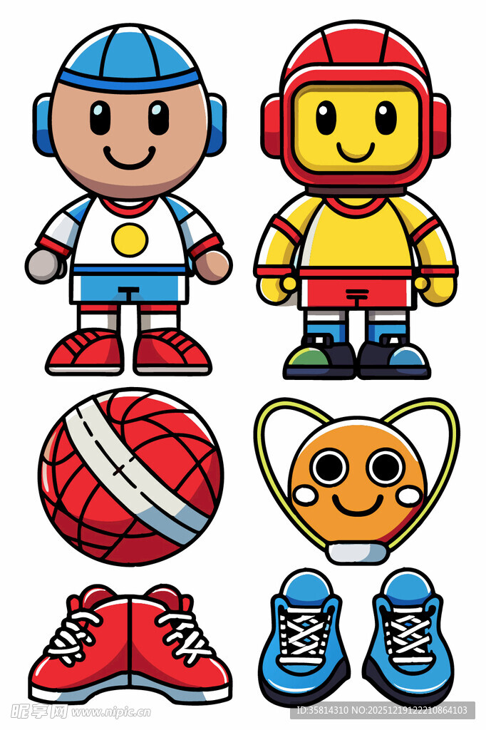 卡通运动角色与运动装备
