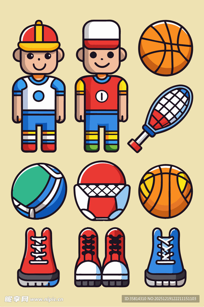 运动装备与卡通运动人物