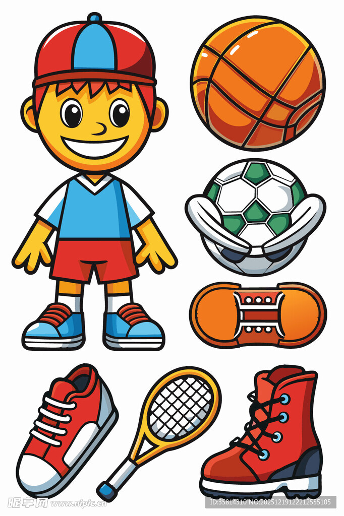 活力少年与多样运动装备