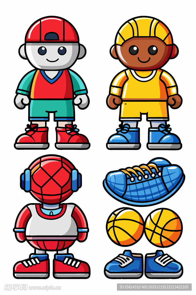 卡通篮球人物与装备