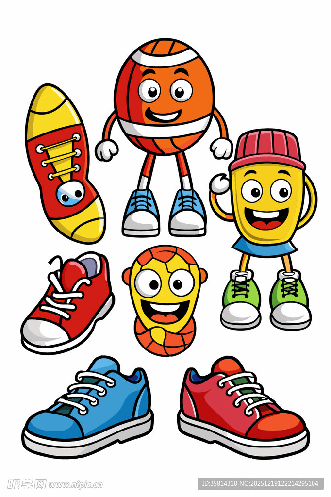 卡通运动角色与多彩鞋子