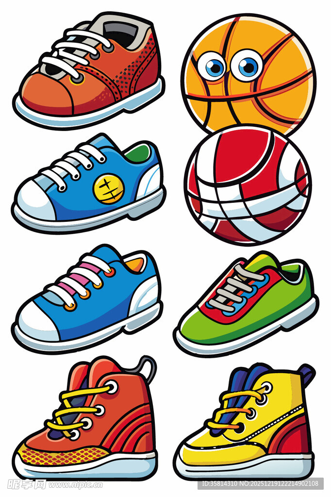 多彩运动鞋与球类集合