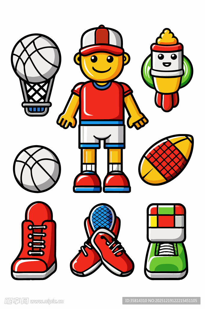 运动男孩与各类运动用品