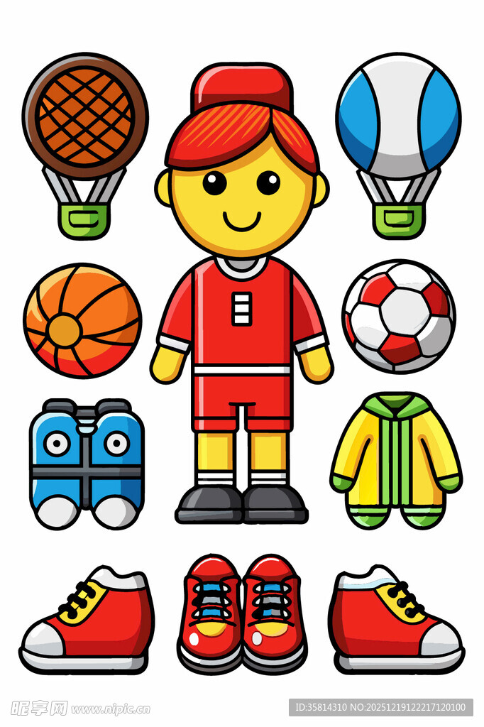 卡通运动人物与运动装备