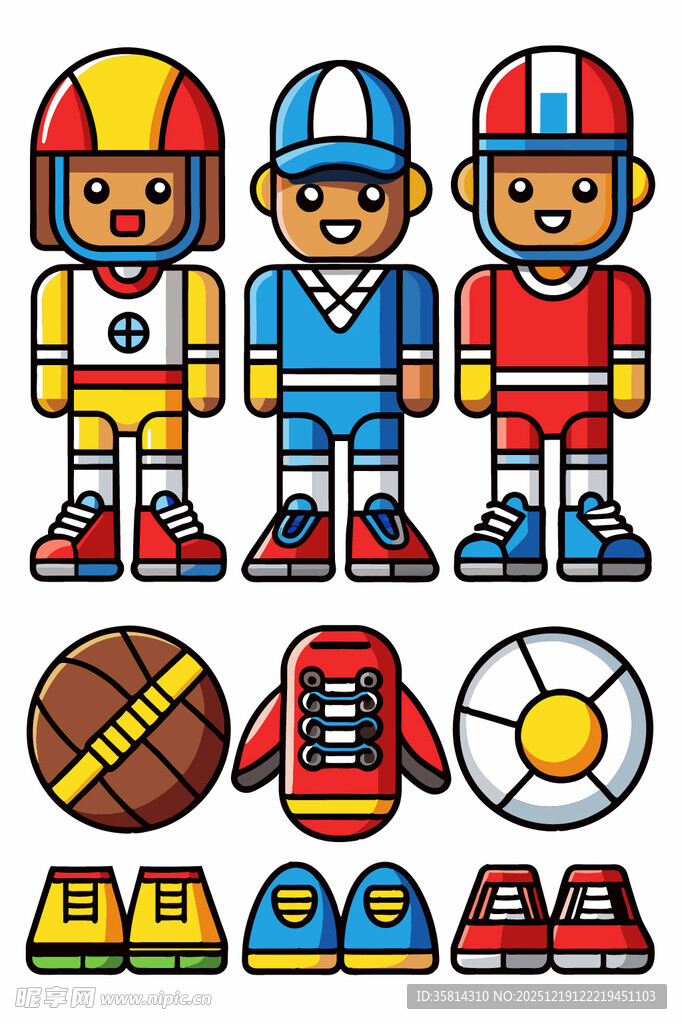 卡通运动人物与运动装备