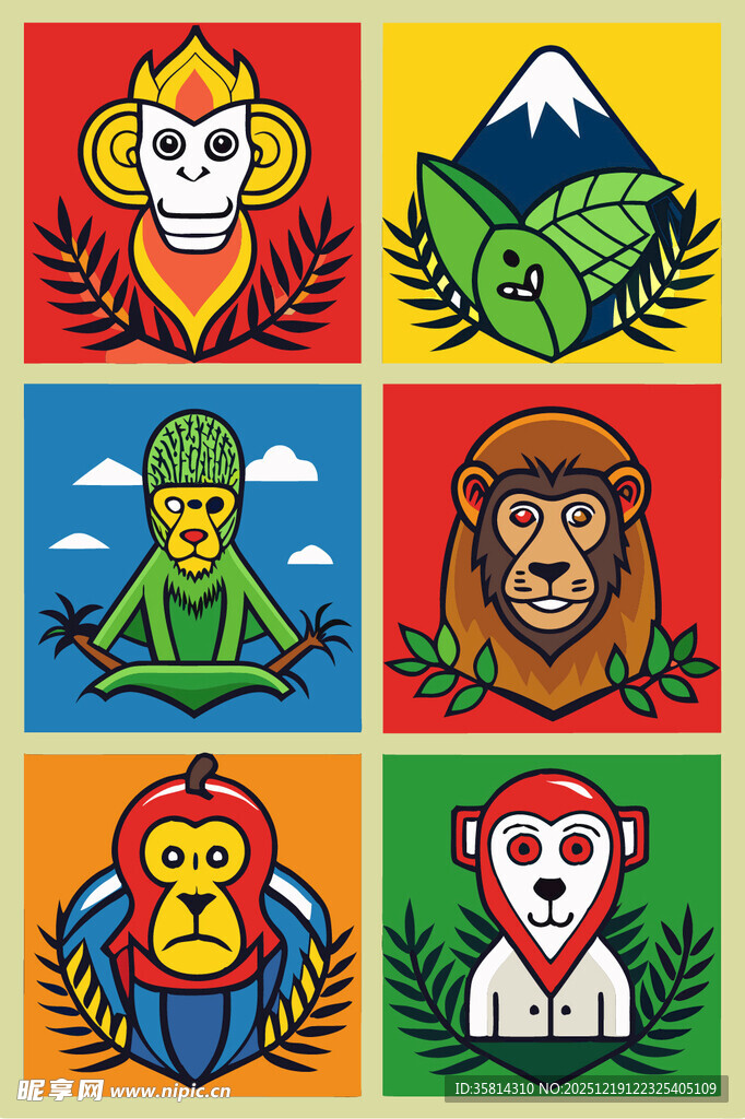 多彩动物卡通图标集合