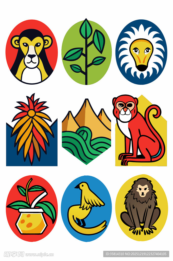 多彩动物与自然主题图标