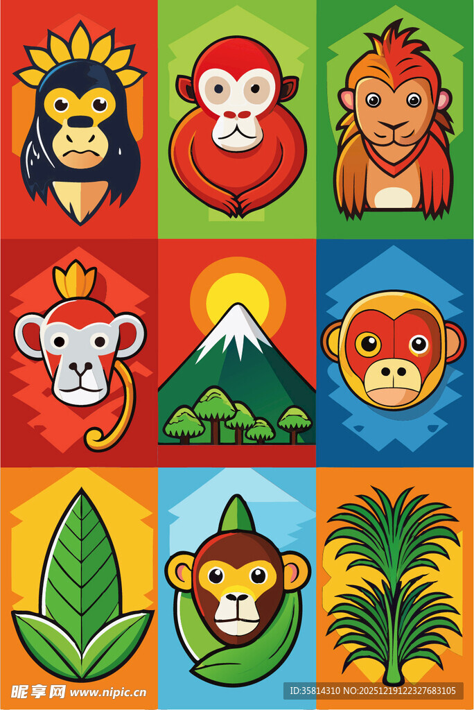 多彩动物与自然元素图案