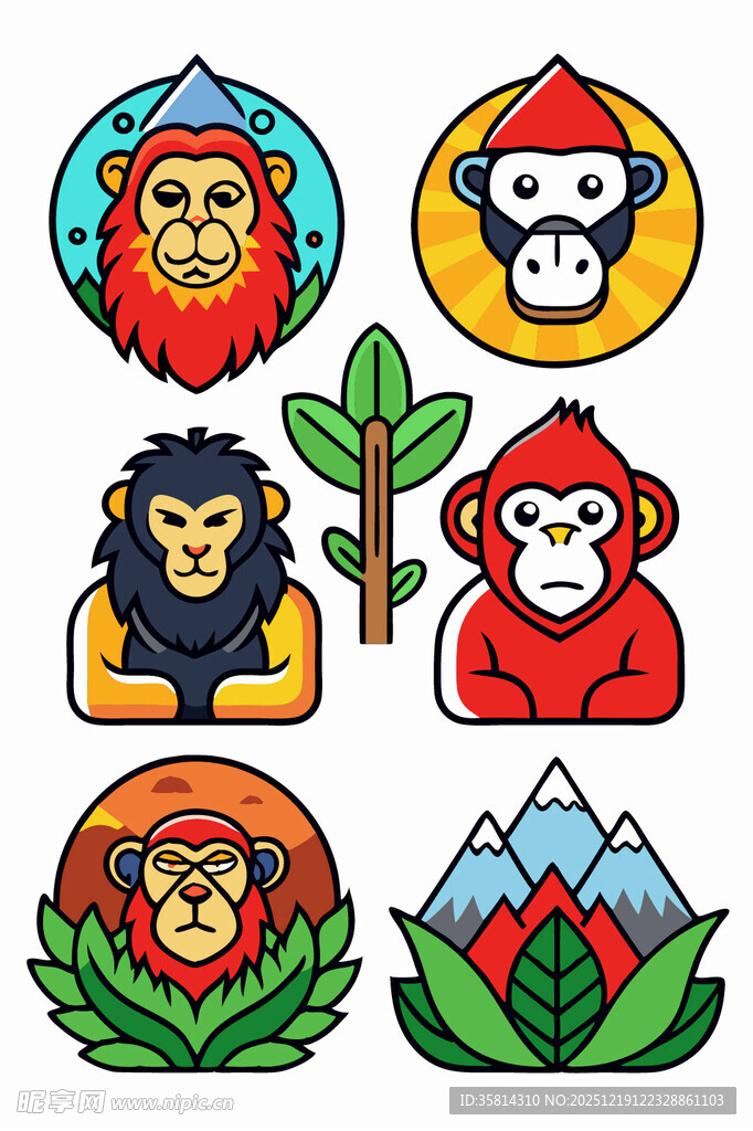 多彩猴子主题图标设计