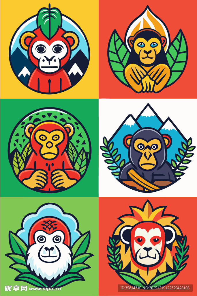 多彩动物头像设计图案