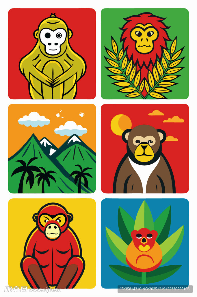 动物主题多彩插画图案