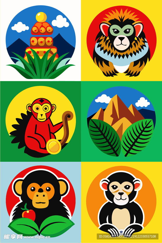 多彩猴子主题图案设计