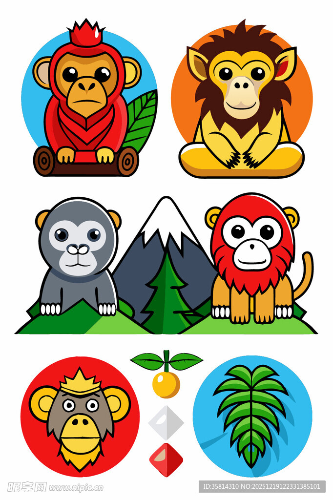 可爱动物与自然元素插画