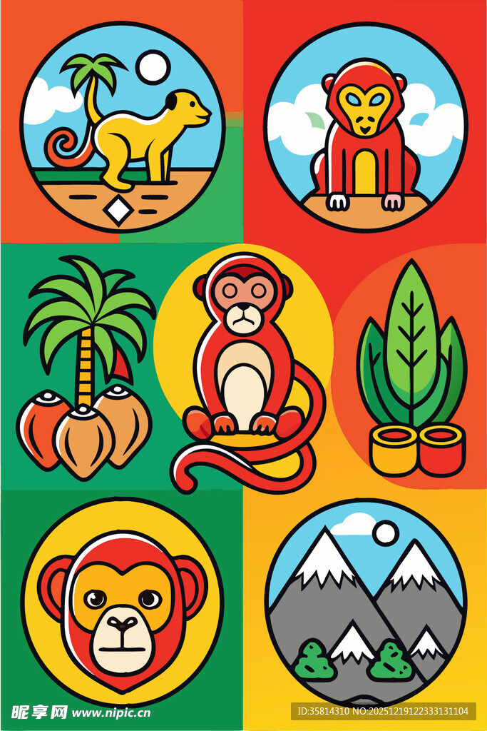 多彩动物与自然元素图案