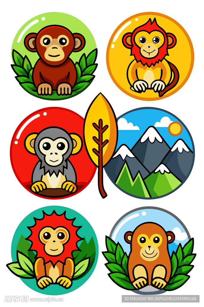 可爱猴子动物图标集合