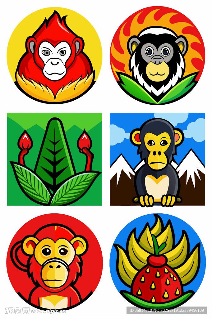 多彩猴子主题卡通图案