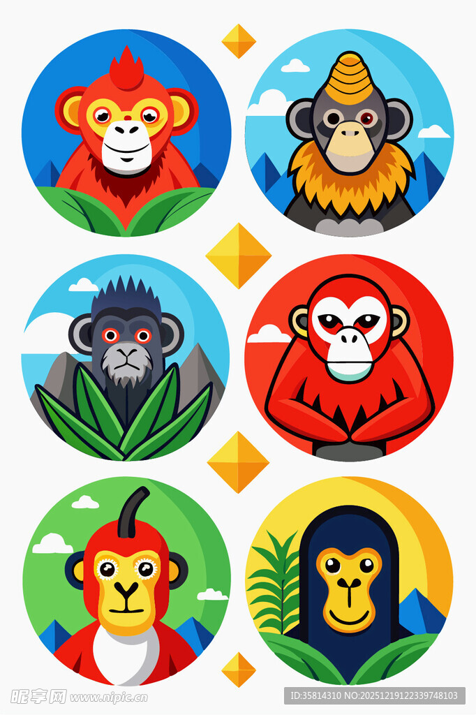 多彩猴子卡通图案集合
