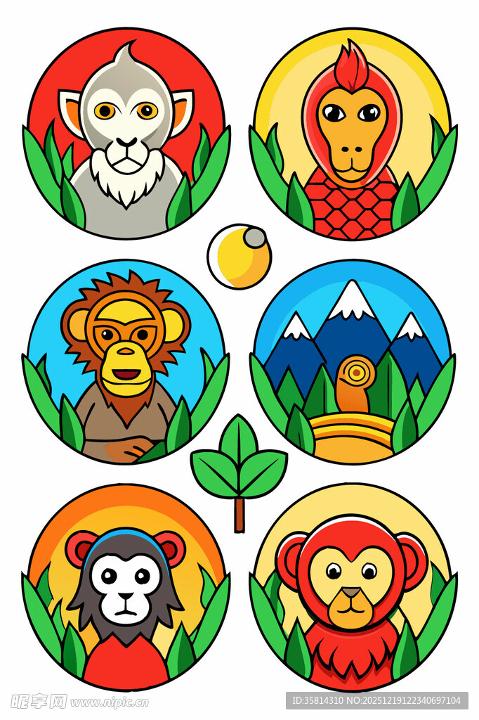多彩动物圆形图案设计