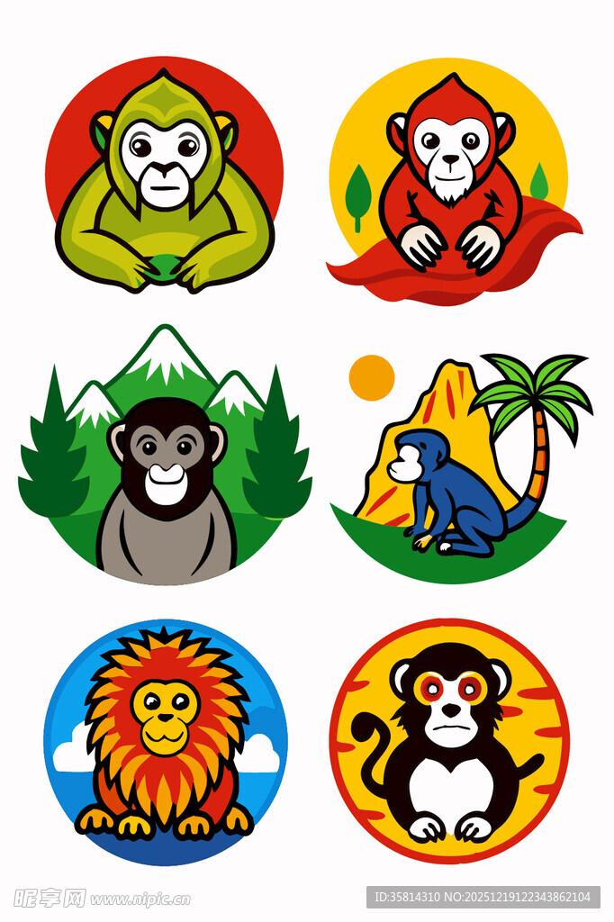 可爱动物卡通圆形图标