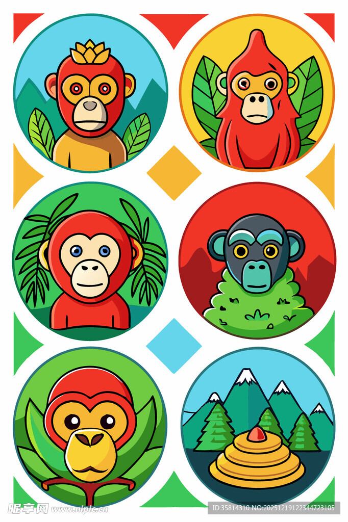多彩猴子图案设计