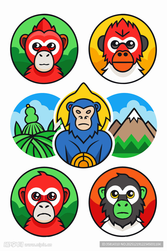 多彩猴子卡通形象集合