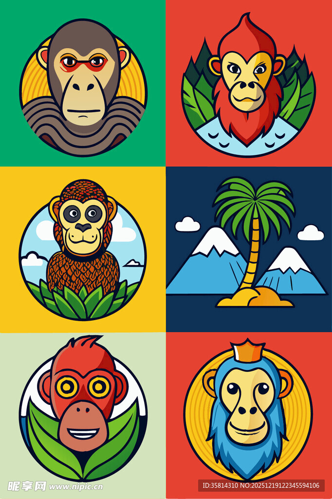 多彩猴子图案设计集合