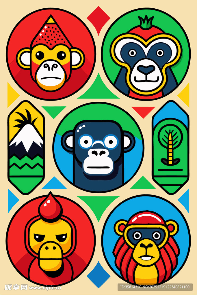 多彩猴子图案设计
