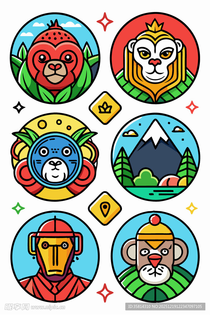 多彩卡通风格英雄头像集合