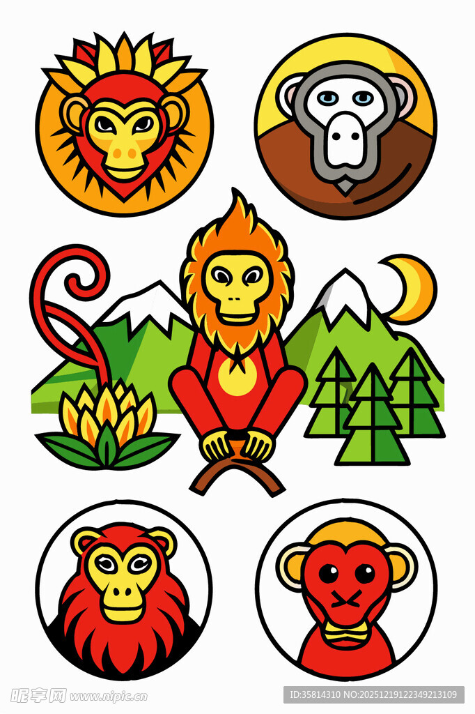 多样猴子图案设计元素