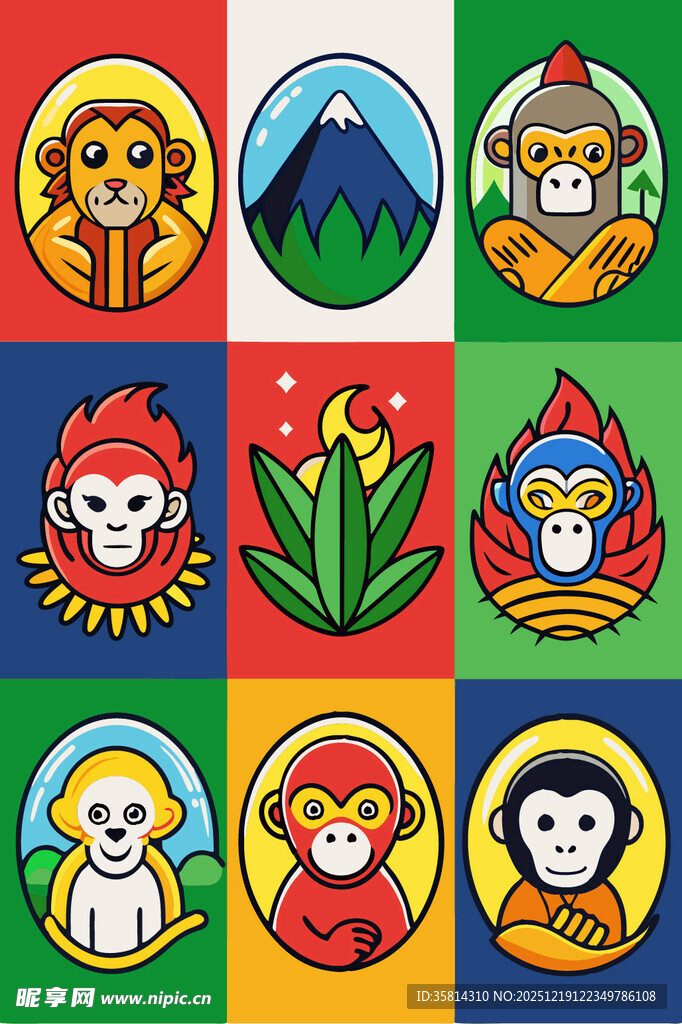 多彩卡通风格人物图标集