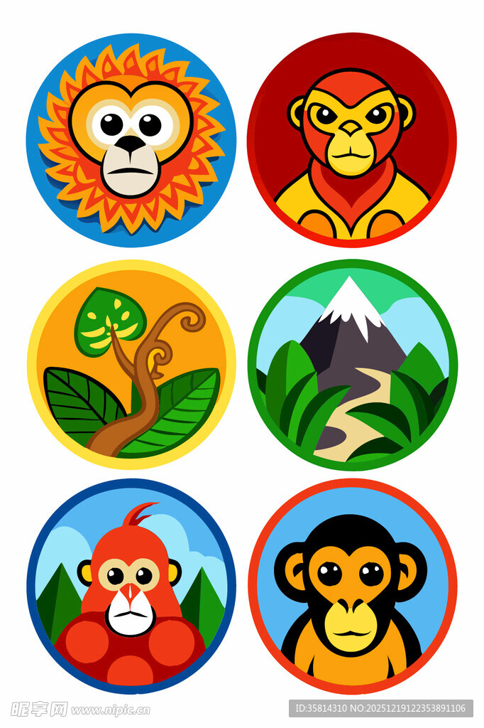 多彩动物圆形图标