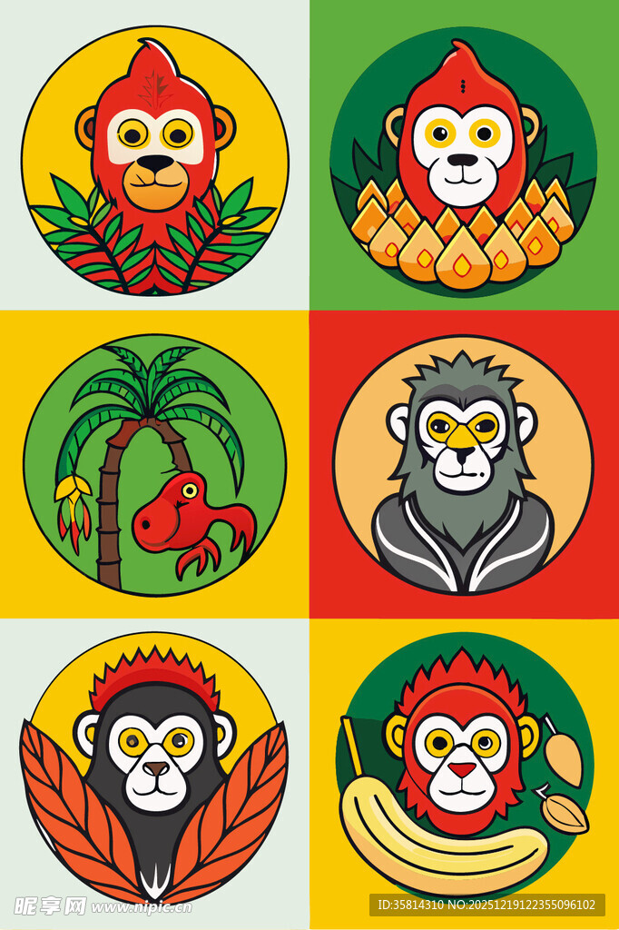 多彩猴子图案设计