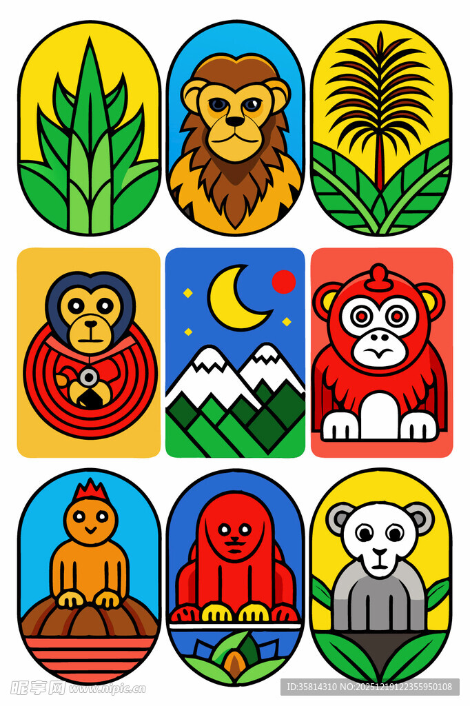 多彩动物与自然元素图案