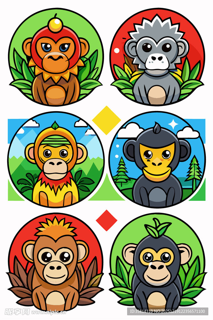 多彩猴子卡通图案集合