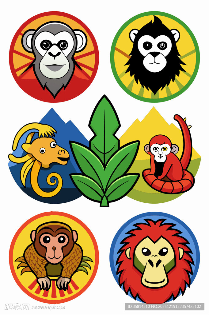 多彩猴子卡通图案集合