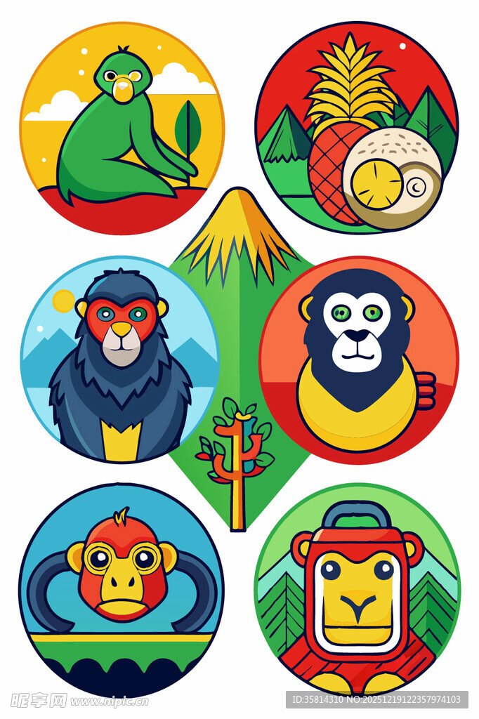 多彩动物圆形图案设计